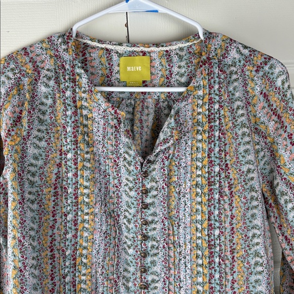 Anthropologie Floral Pleated Multicolor Button down Blouse Size small - Picture 3 of 9